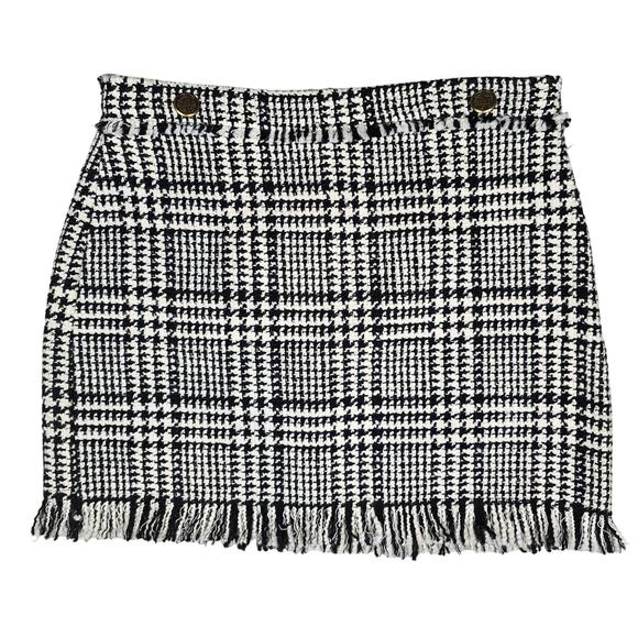 Zara Woman Tweed Mini Skirt Lg Plaid Houndstooth Black White - Picture 1 of 5
